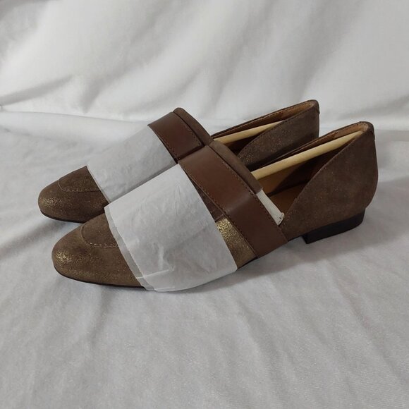 NEW! G.H. Bass & Co "Harlow" D'orsay Flat Metallic Brown Suede Weejuns - 8 - Picture 11 of 13
